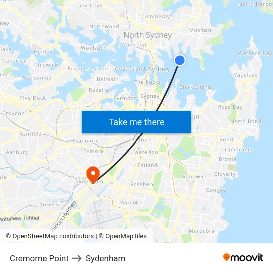 Cremorne Point to Sydenham map