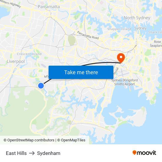 East Hills to Sydenham map