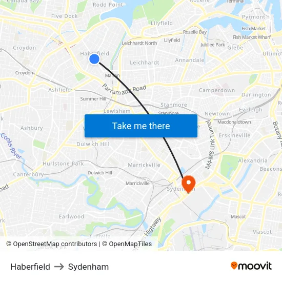 Haberfield to Sydenham map
