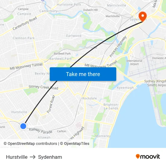 Hurstville to Sydenham map