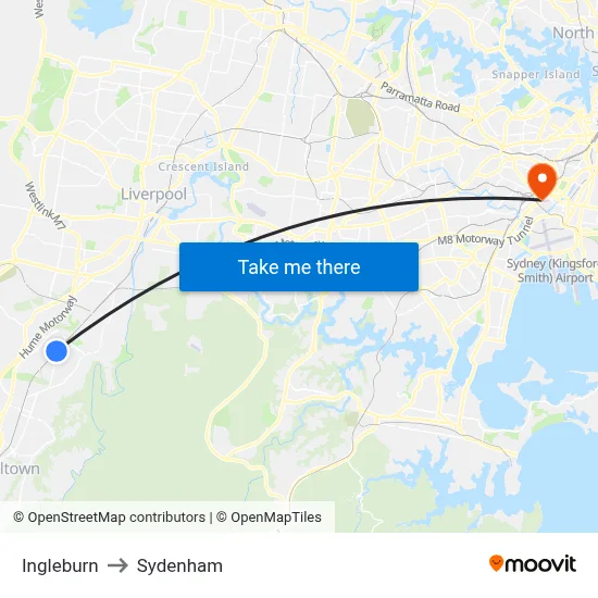 Ingleburn to Sydenham map