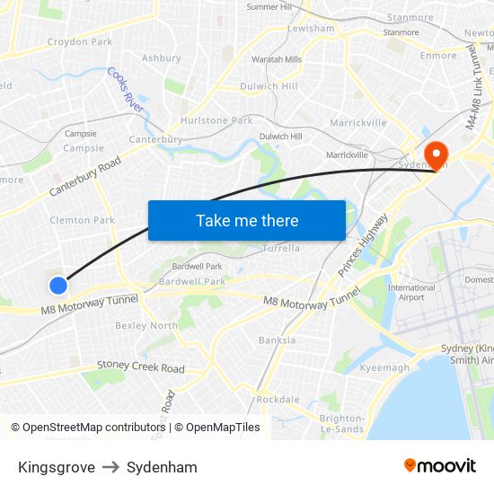 Kingsgrove to Sydenham map