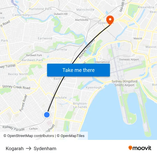 Kogarah to Sydenham map