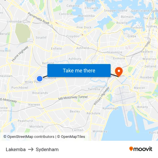 Lakemba to Sydenham map