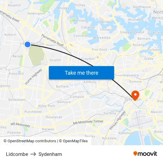 Lidcombe to Sydenham map