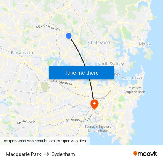 Macquarie Park to Sydenham map