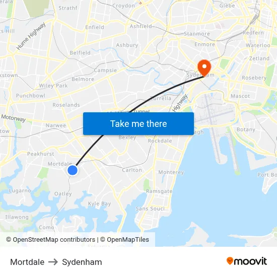 Mortdale to Sydenham map