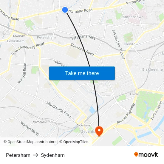 Petersham to Sydenham map