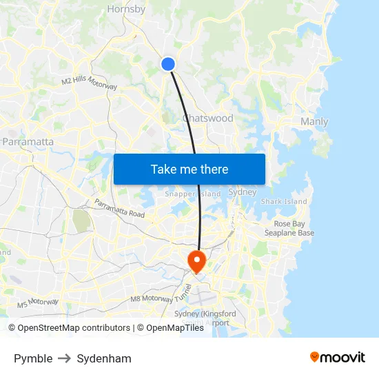 Pymble to Sydenham map