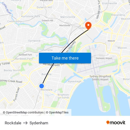 Rockdale to Sydenham map