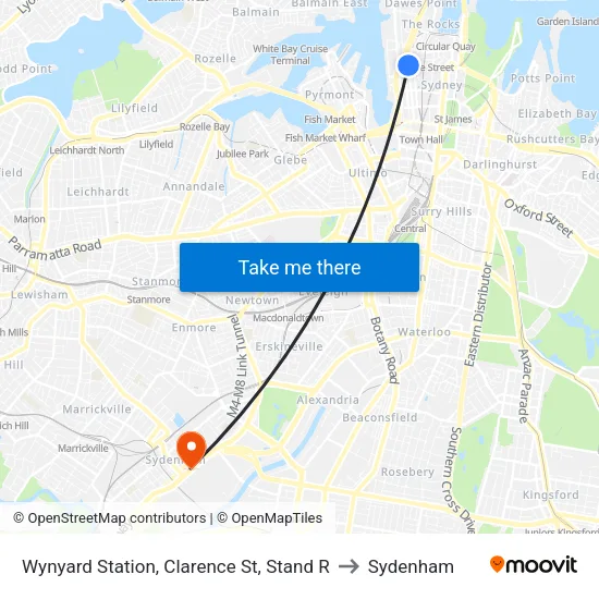 Wynyard Station, Clarence St, Stand R to Sydenham map