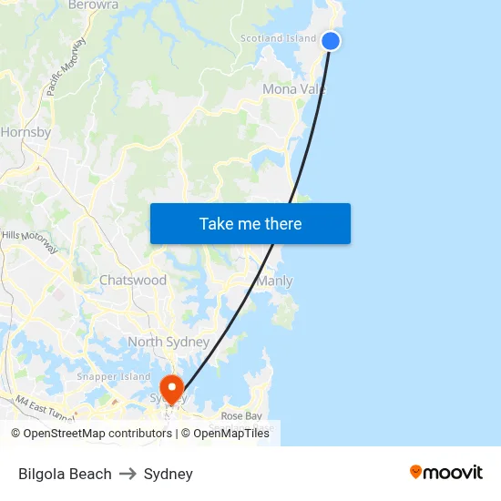 Bilgola Beach to Sydney map