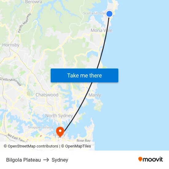 Bilgola Plateau to Sydney map