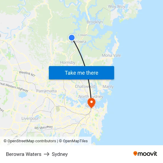 Berowra Waters to Sydney map