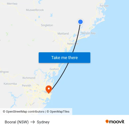 Booral (NSW) to Sydney map