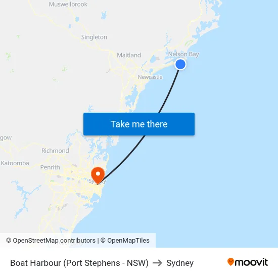 Boat Harbour (Port Stephens - NSW) to Sydney map