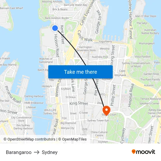 Barangaroo to Sydney map