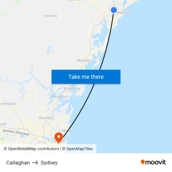 Callaghan to Sydney map