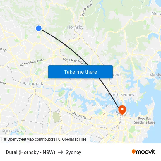 Dural (Hornsby - NSW) to Sydney map