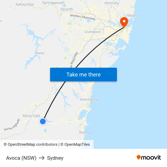 Avoca (NSW) to Sydney map