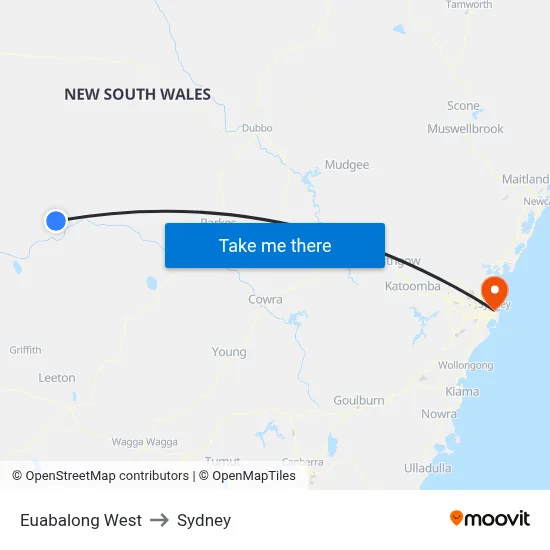 Euabalong West to Sydney map