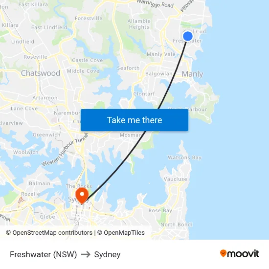 Freshwater (NSW) to Sydney map