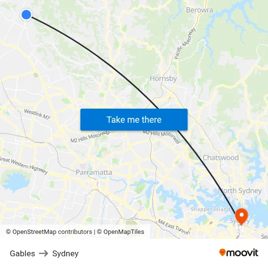 Gables to Sydney map