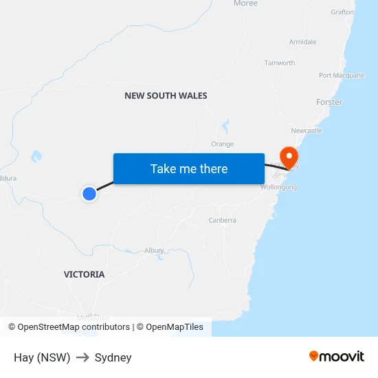 Hay (NSW) to Sydney map