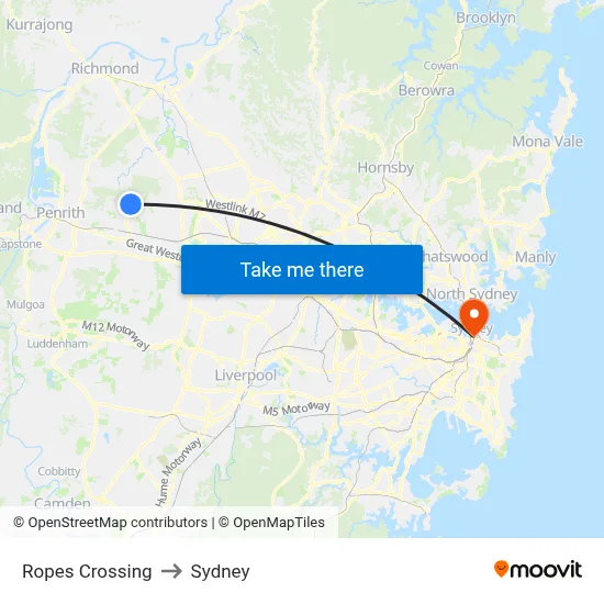 Ropes Crossing to Sydney map