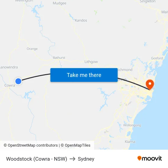 Woodstock (Cowra - NSW) to Sydney map