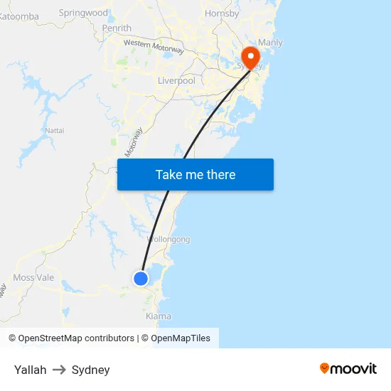 Yallah to Sydney map