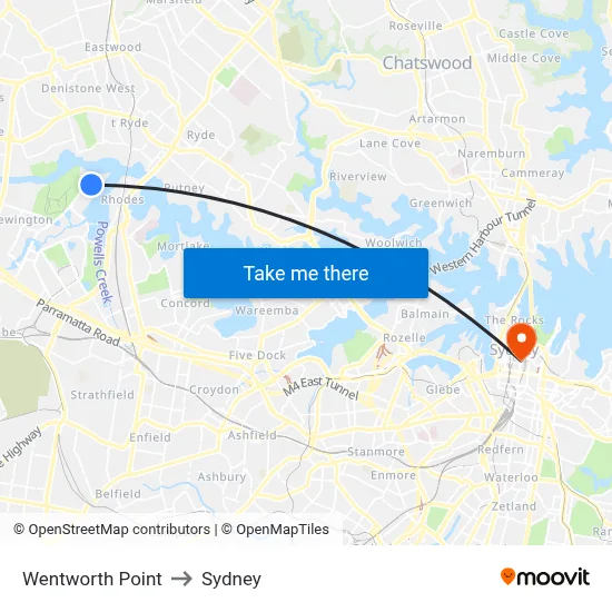 Wentworth Point to Sydney map