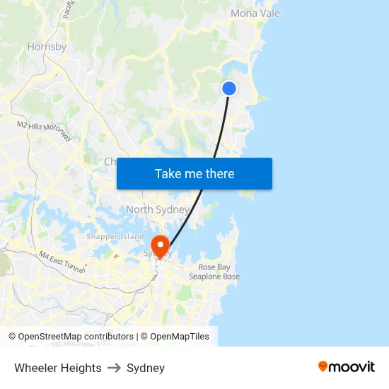 Wheeler Heights to Sydney map