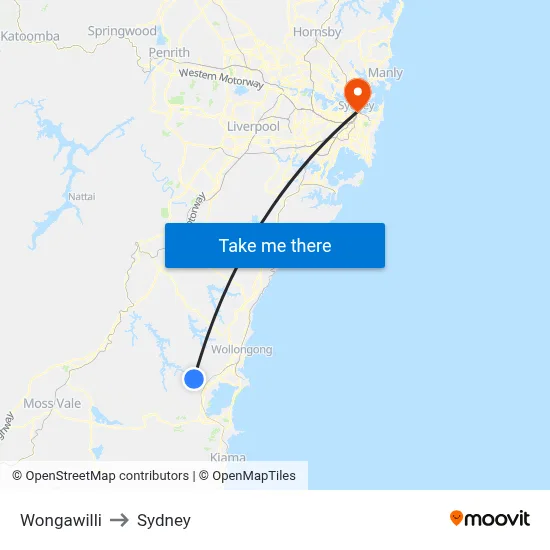 Wongawilli to Sydney map