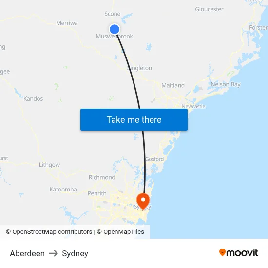 Aberdeen to Sydney map