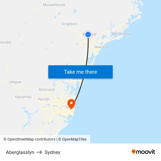 Aberglasslyn to Sydney map