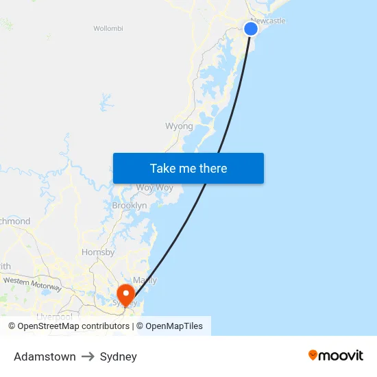 Adamstown to Sydney map