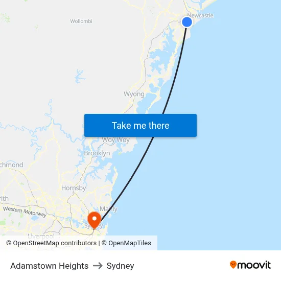 Adamstown Heights to Sydney map