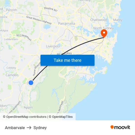 Ambarvale to Sydney map
