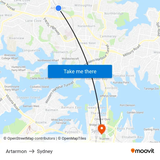 Artarmon to Sydney map