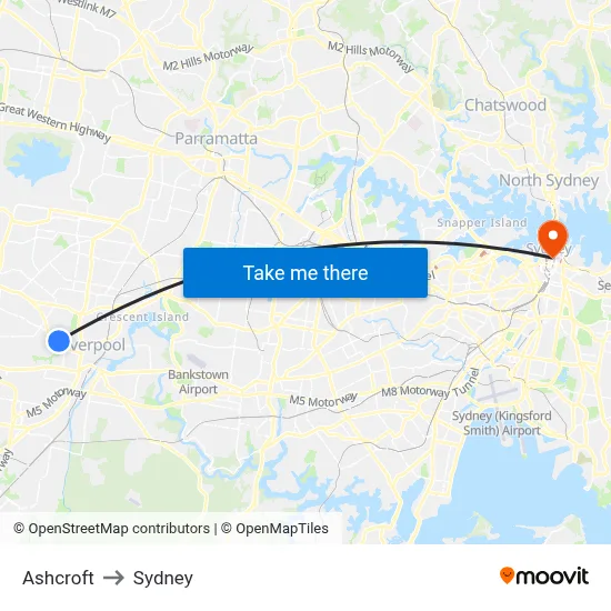 Ashcroft to Sydney map