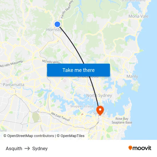 Asquith to Sydney map