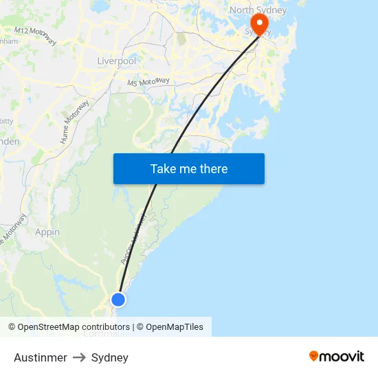 Austinmer to Sydney map