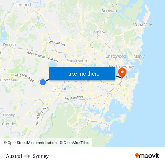 Austral to Sydney map
