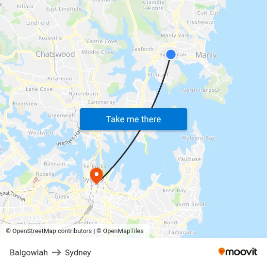 Balgowlah to Sydney map