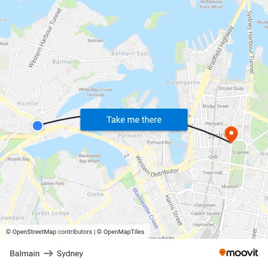 Balmain to Sydney map