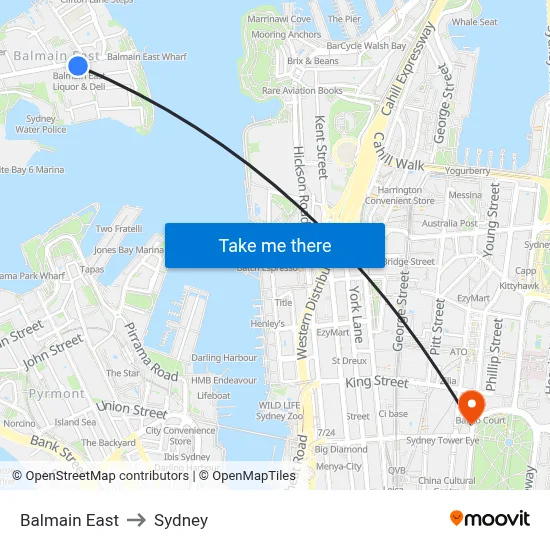 Balmain East to Sydney map