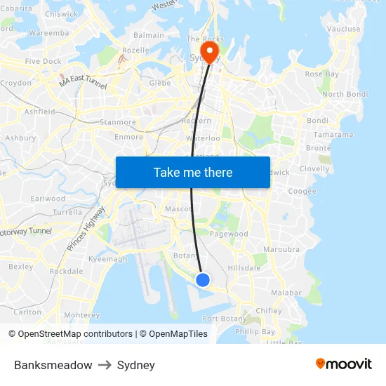 Banksmeadow to Sydney map