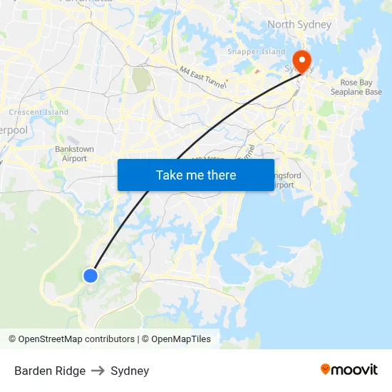 Barden Ridge to Sydney map