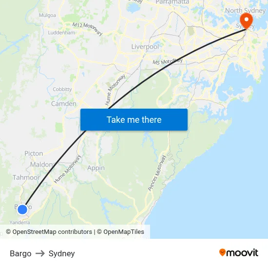 Bargo to Sydney map